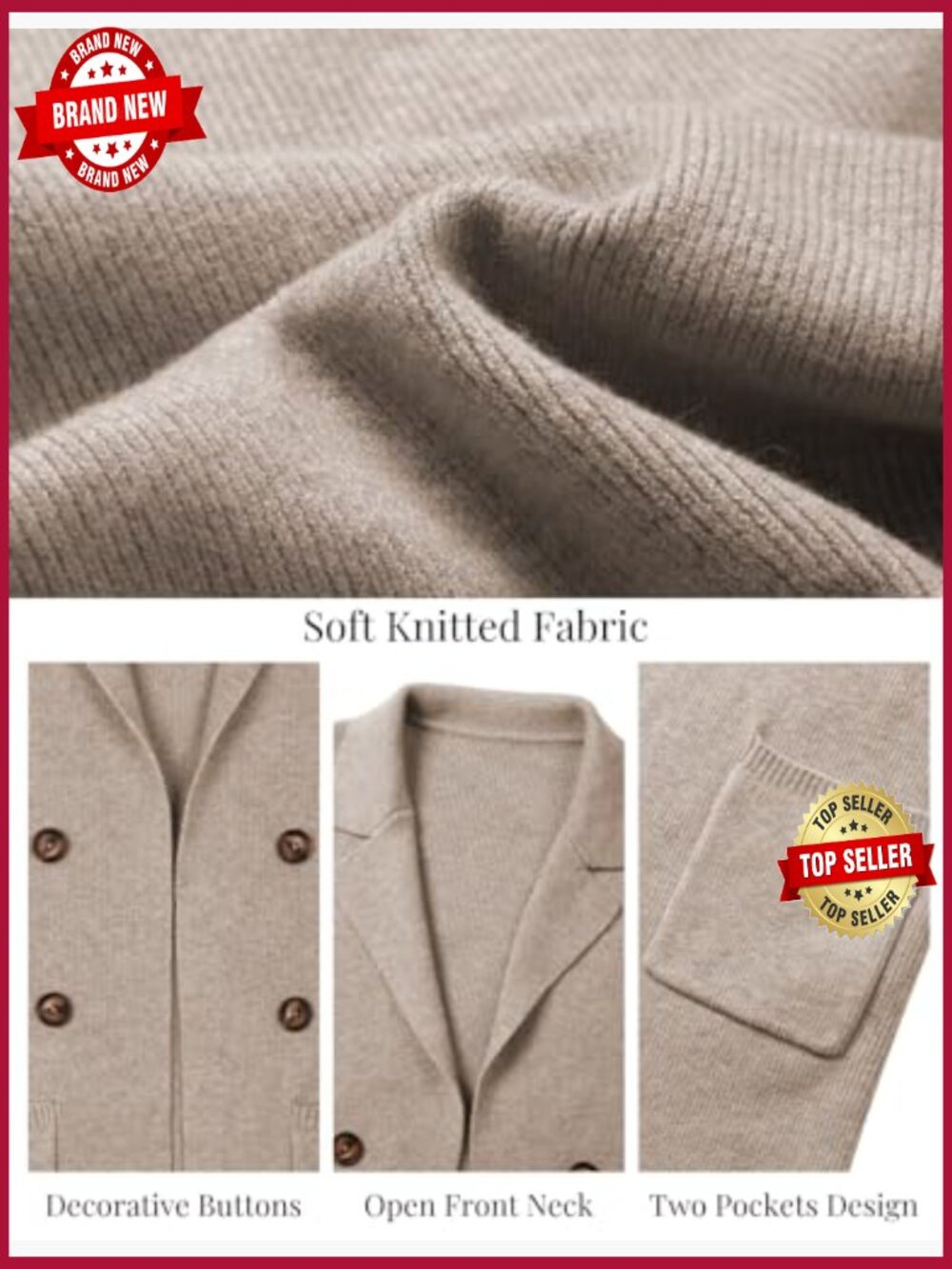 Open Front Long Cardigan Sweater Knit Coatigan Jacket with Pockets - Picture 5 of 6